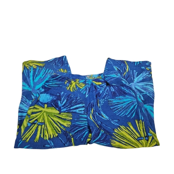 Vintage Chico's Blue & Green Linen Blend Tropical Capri Pants Size XS Women‎ W11 - Picture 1 of 11